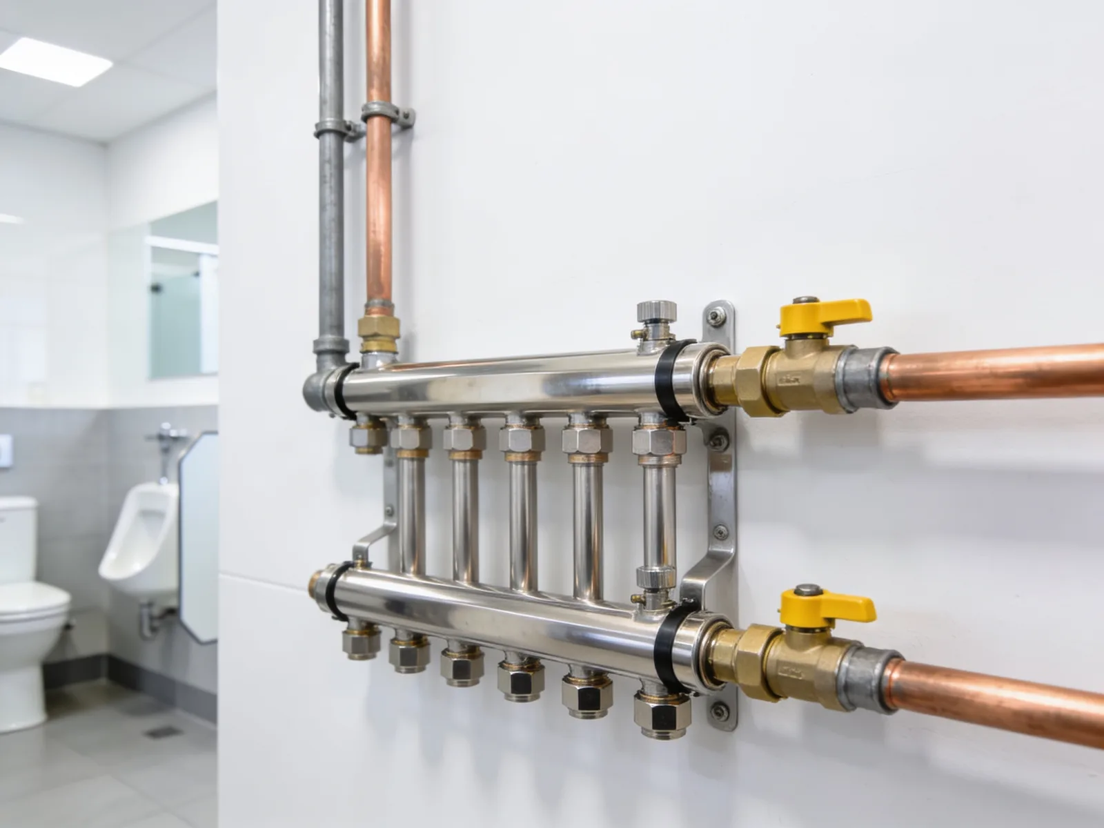 Moderne Trinkwasserinstallation aus Edelstahl (KI-generiertes Platzhalterbild)
